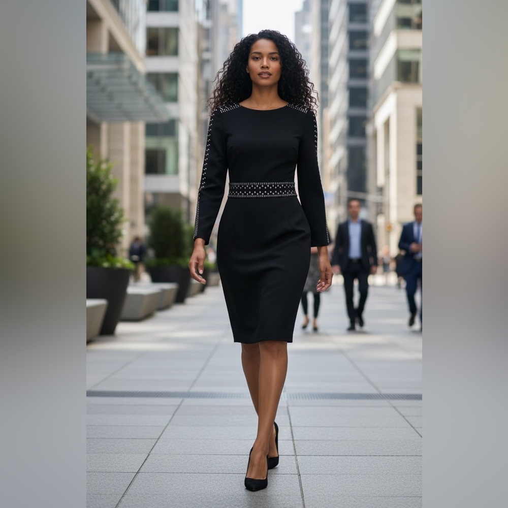 Women’s Black Bodycon Dress w/ Gold Studded Details